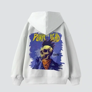 Punks Not Dead Baskılı Oversize Unisex Beyaz