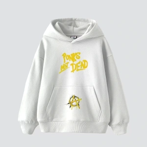 Punks Not Dead Baskılı Oversize Unisex Beyaz