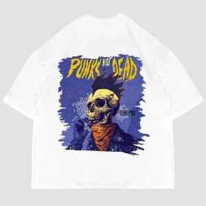 Punks Not Dead Sırt Baskılı Oversize Unisex Beyaz
