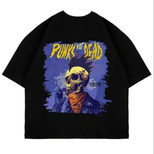 Punks Not Dead Sırt Baskılı Oversize Unisex Beyaz