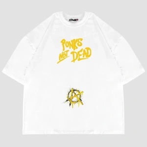 Punks Not Dead Sırt Baskılı Oversize Unisex Beyaz