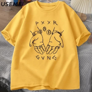 Pxxr Gvng beyaz aile t-shirt O boyun boy Tshirt erkekler pamuk kısa kollu Teeyaz graf 2984