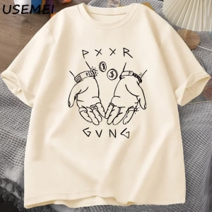 Pxxr Gvng beyaz aile t-shirt O boyun boy Tshirt erkekler pamuk kısa kollu Teeyaz graf 2984