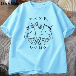 Pxxr Gvng beyaz aile t-shirt O boyun boy Tshirt erkekler pamuk kısa kollu Teeyaz graf 2984