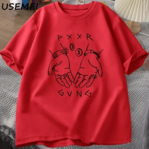 Pxxr Gvng beyaz aile t-shirt O boyun boy Tshirt erkekler pamuk kısa kollu Teeyaz graf 2984