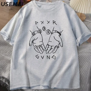 Pxxr Gvng beyaz aile t-shirt O boyun boy Tshirt erkekler pamuk kısa kollu Teeyaz graf 2984