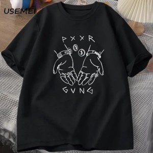 Pxxr Gvng beyaz aile t-shirt O boyun boy Tshirt erkekler pamuk kısa kollu Teeyaz graf 2984