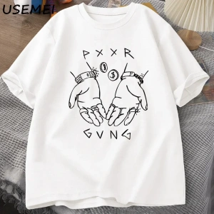 Pxxr Gvng beyaz aile t-shirt O boyun boy Tshirt erkekler pamuk kısa kollu Teeyaz graf 2984