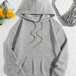 Qutie Ayı Baskı Kanguru Cepli İpli Kapşonlu Gri