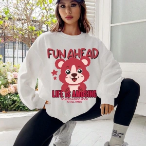 Qutie Slogan & Cartoon Graphic Drop Shoulder Sweatshirt Beyaz