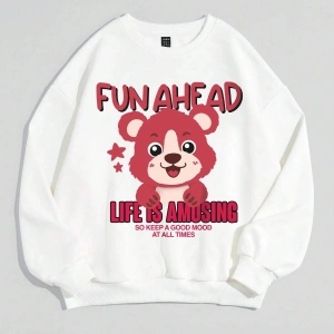Qutie Slogan & Cartoon Graphic Drop Shoulder Sweatshirt Beyaz
