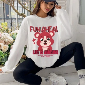 Qutie Slogan & Cartoon Graphic Drop Shoulder Sweatshirt Beyaz