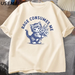 Rage Beni Tüketiyor T Shirt Weirdcore Komik Komik Yavru Kedi Meme T-shirt Koyu Mizah Unhinged 2892