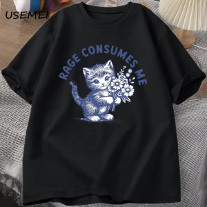 Rage Beni Tüketiyor T Shirt Weirdcore Komik Komik Yavru Kedi Meme T-shirt Koyu Mizah Unhinged 2892