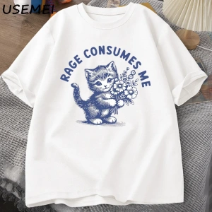 Rage Beni Tüketiyor T Shirt Weirdcore Komik Komik Yavru Kedi Meme T-shirt Koyu Mizah Unhinged 2892