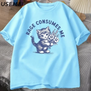 Rage Beni Tüketiyor T Shirt Weirdcore Komik Komik Yavru Kedi Meme T-shirt Koyu Mizah Unhinged 2892