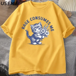 Rage Beni Tüketiyor T Shirt Weirdcore Komik Komik Yavru Kedi Meme T-shirt Koyu Mizah Unhinged 2892