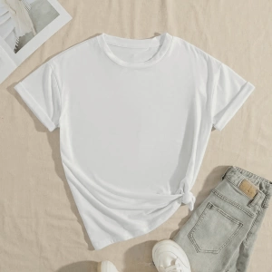 Rahat Çok Yönlü Minimalist Düz Renk Yuvarlak Yaka Kısa Kollu Tişört
