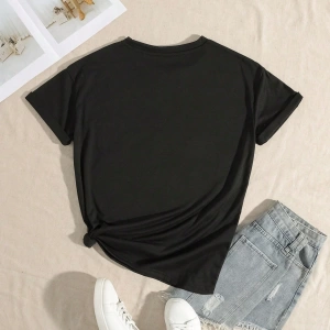 Rahat Çok Yönlü Minimalist Düz Renk Yuvarlak Yaka Kısa Kollu Tişört