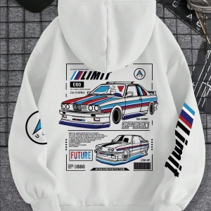 Rahat Fermuarlı Kapüşonlu Sweatshirt Araba Desenli ve Bağcıklı, Uzun Kollu Üstler Model 5190