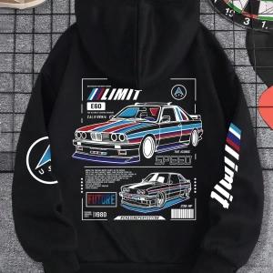 Rahat Fermuarlı Kapüşonlu Sweatshirt Araba Desenli ve Bağcıklı, Uzun Kollu Üstler Model 5190