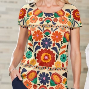 Rahat Minimalist Fiyonk Dekor Yuvarlak Yaka Kısa Kollu Fitted Büyük Beden Kadın Tişö