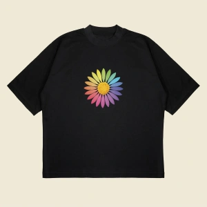 Rainbow Daisy Baskılı Oversize Unisex Pamuklu Nefes Alan Kalın Kumaşlı