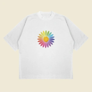 Rainbow Daisy Baskılı Oversize Unisex Pamuklu Nefes Alan Kalın Kumaşlı