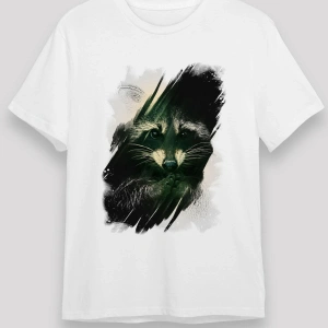 Rakun Baskılı Unisex Beyaz Tişört
