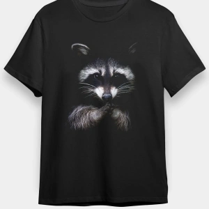 Rakun Baskılı Unisex Beyaz Tişört