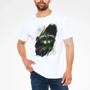 Rakun Baskılı Unisex Beyaz Tişört