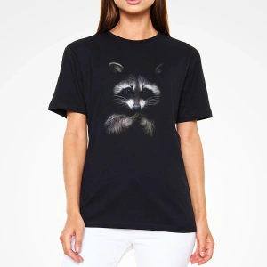 Rakun Baskılı Unisex Beyaz Tişört