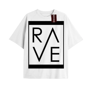 RAVE Unisex Oversize Yazılı Tshirt BEYAZ