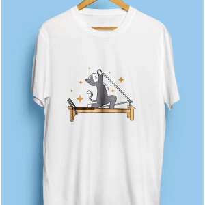 Reformer Pilates Spor Sporcu Çalışkan Kedi Tasarım Baskılı Unisex Tişört