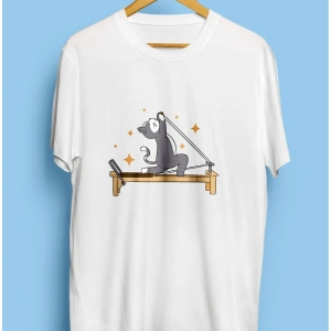 Reformer Pilates Spor Sporcu Çalışkan Kedi Tasarım Baskılı Unisex Tişört