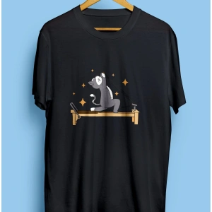 Reformer Pilates Spor Sporcu Çalışkan Kedi Tasarım Baskılı Unisex Tişört