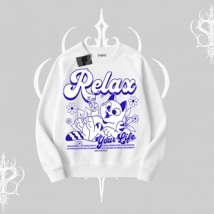 Relax Kedi Baskılı Biskilet Sweatshirt