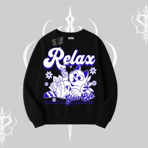Relax Kedi Baskılı Biskilet Sweatshirt