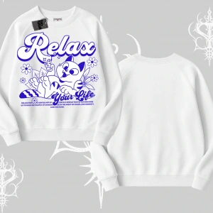 Relax Kedi Baskılı Biskilet Sweatshirt