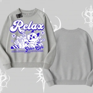Relax Kedi Baskılı Biskilet Sweatshirt