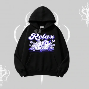 Relax Kedi Baskılı Kapşonlu Sweatshirt