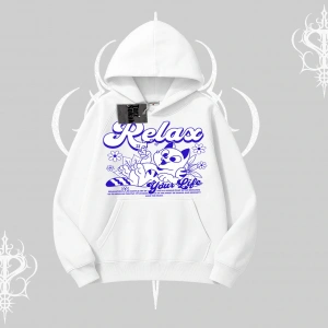 Relax Kedi Baskılı Kapşonlu Sweatshirt