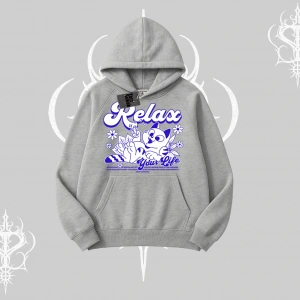 Relax Kedi Baskılı Kapşonlu Sweatshirt