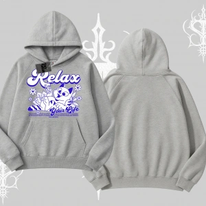 Relax Kedi Baskılı Kapşonlu Sweatshirt