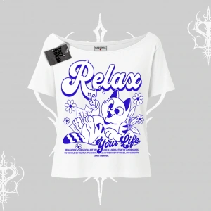 Relax Kedi Baskılı Kayık Yaka Tshirt