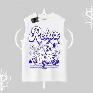Relax Kedi Baskılı Kolsuz Tshirt