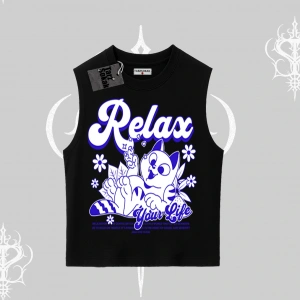 Relax Kedi Baskılı Kolsuz Tshirt