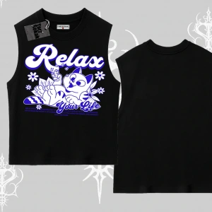 Relax Kedi Baskılı Kolsuz Tshirt