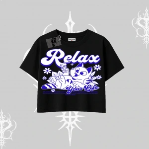 Relax Kedi Baskılı Oversize Crop Tshirt