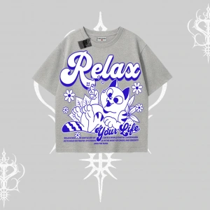 Relax Kedi Baskılı Oversize Tshirt